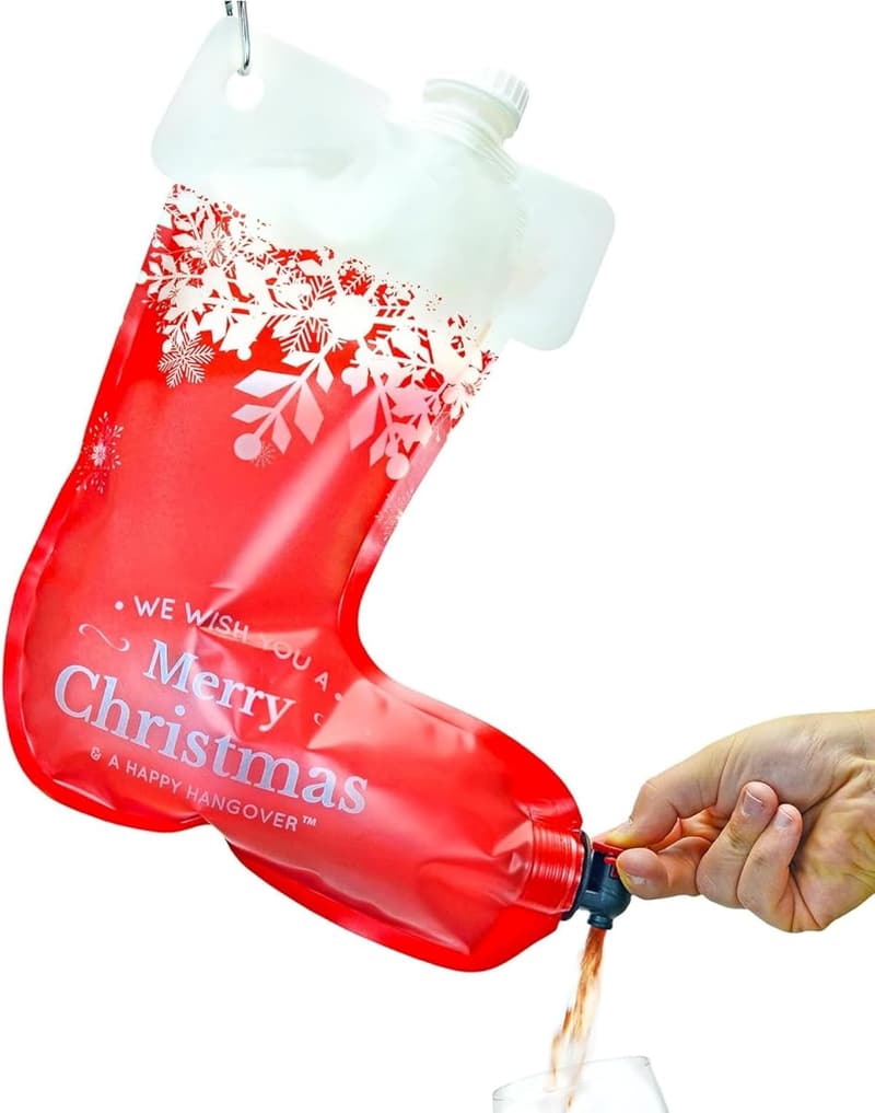 Holiday Wine Dispenser Bag - Fun Festive Red/White Holder