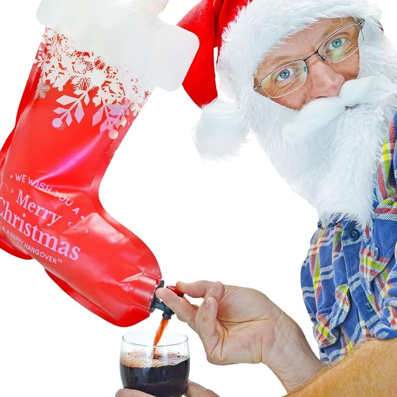 Holiday Wine Dispenser Bag - Fun Festive Red/White Holder