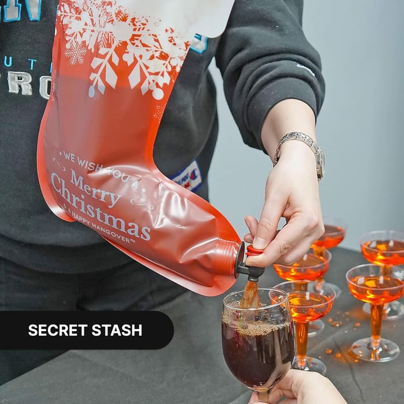Holiday Wine Dispenser Bag - Fun Festive Red/White Holder