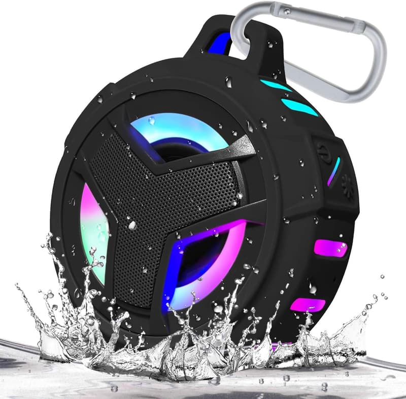Waterproof Bluetooth Shower Speaker with LED Light - Black