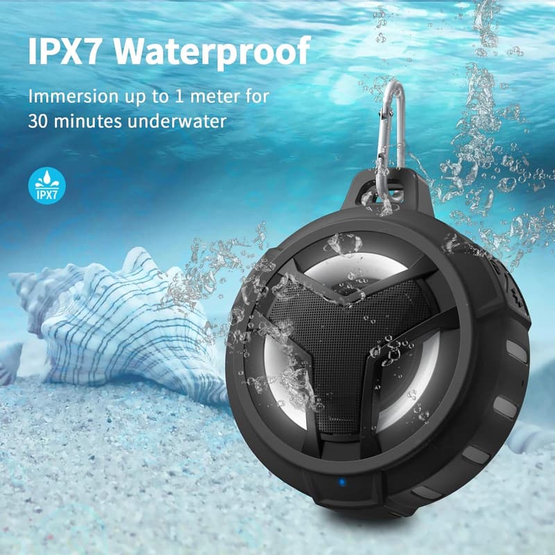 Waterproof Bluetooth Shower Speaker with LED Light - Black