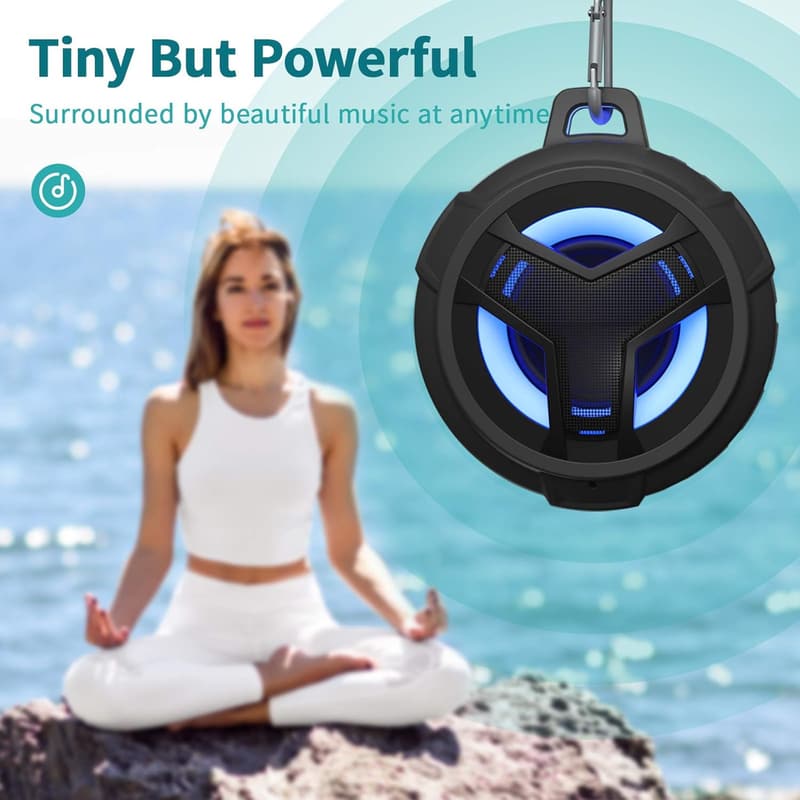 Waterproof Bluetooth Shower Speaker with LED Light - Black