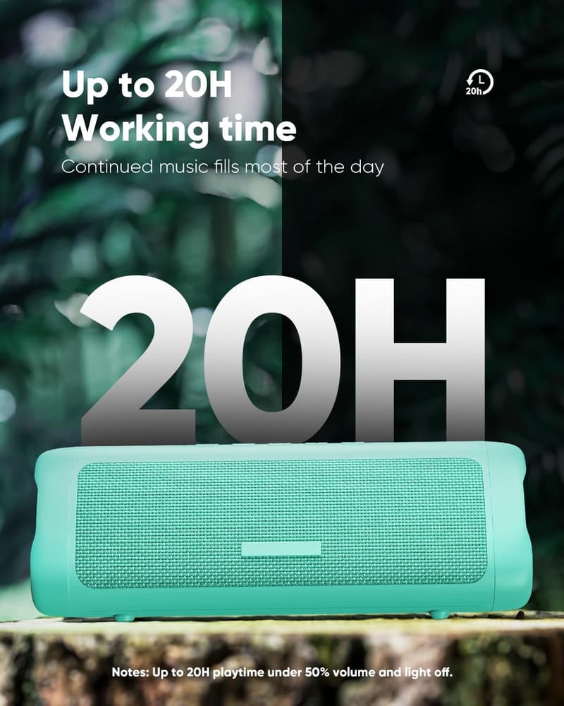 Teal IPX5 Waterproof Bluetooth Speaker with 20H Playtime