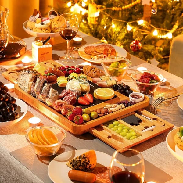 Housewarming Gift: Large Bamboo Charcuterie Board Set with Drawers