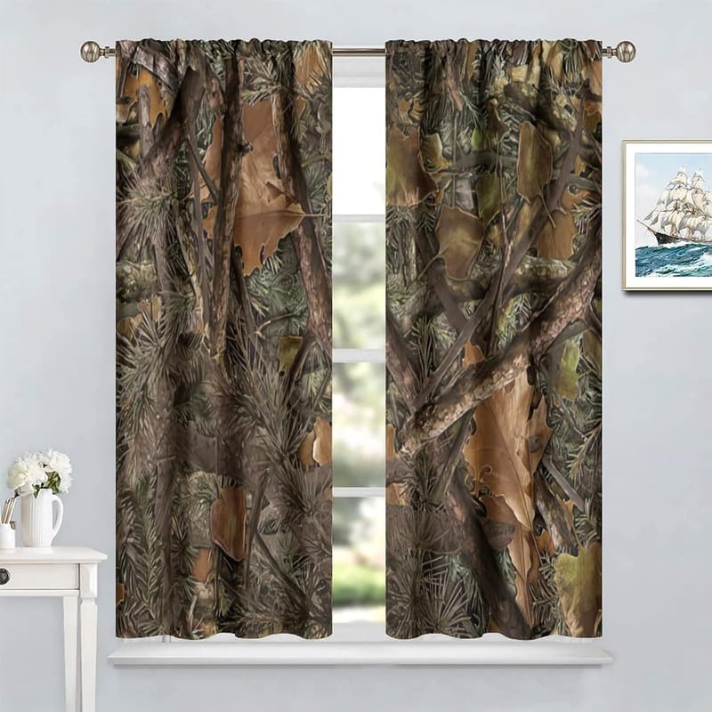 Forest Camouflage Blackout Curtains for Lodge Decor 42x45in