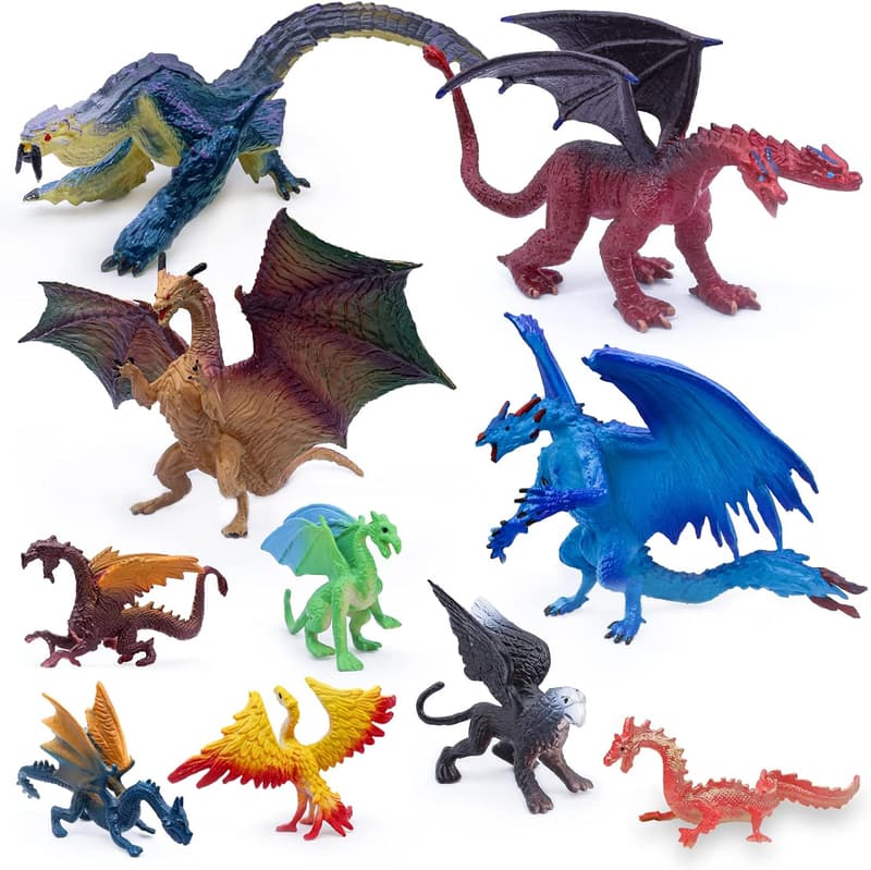 10-Pack Assorted Dragon Toy Figures for Kids' Parties