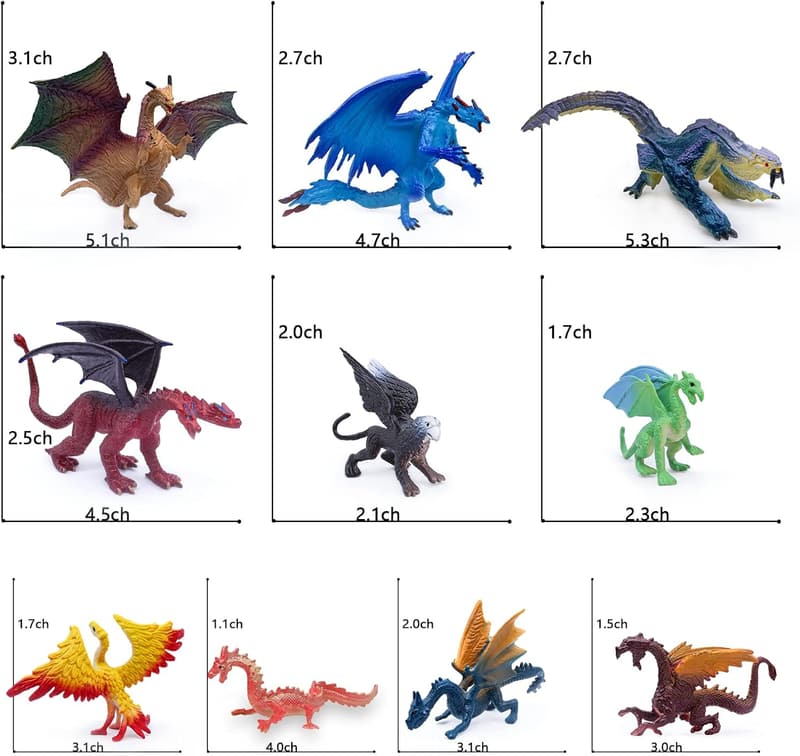 10-Pack Assorted Dragon Toy Figures for Kids' Parties