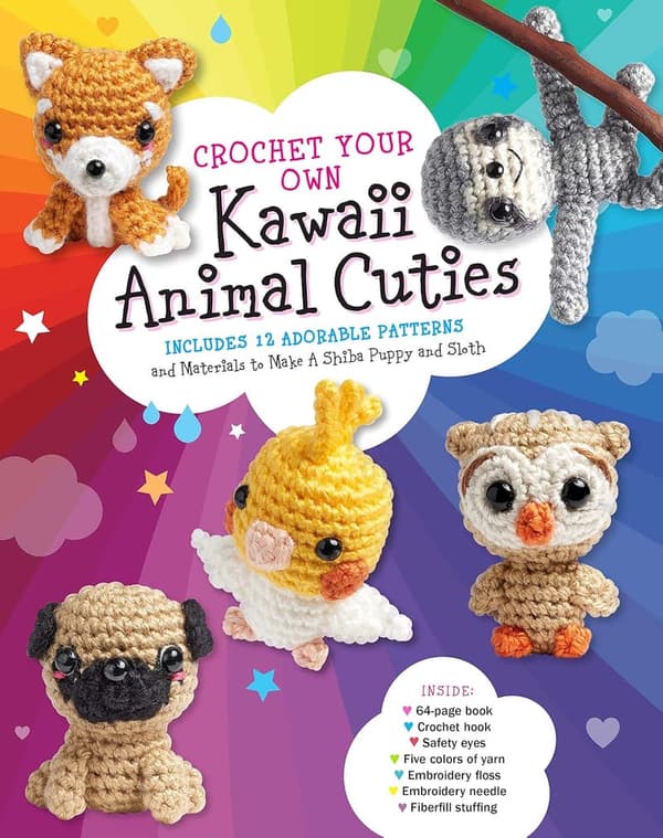 Kawaii Crochet Kit: 12 Patterns for Shiba Puppy & Sloth