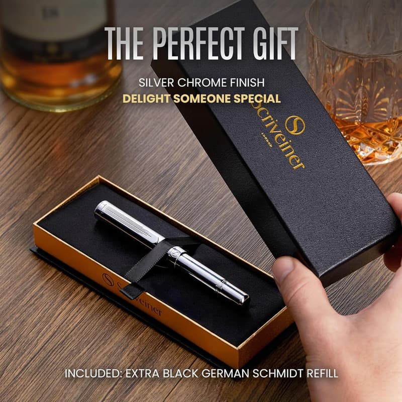 Luxury Chrome Rollerball Pen - Award Winning EDC Gift Set