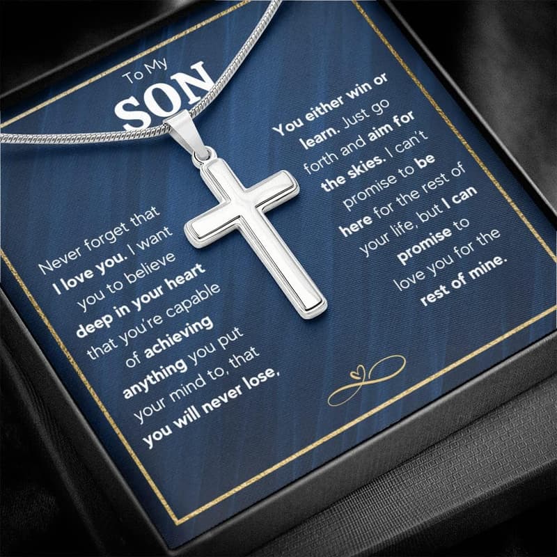 Graduation Necklace for Son - Faith Cross Gift from Parents