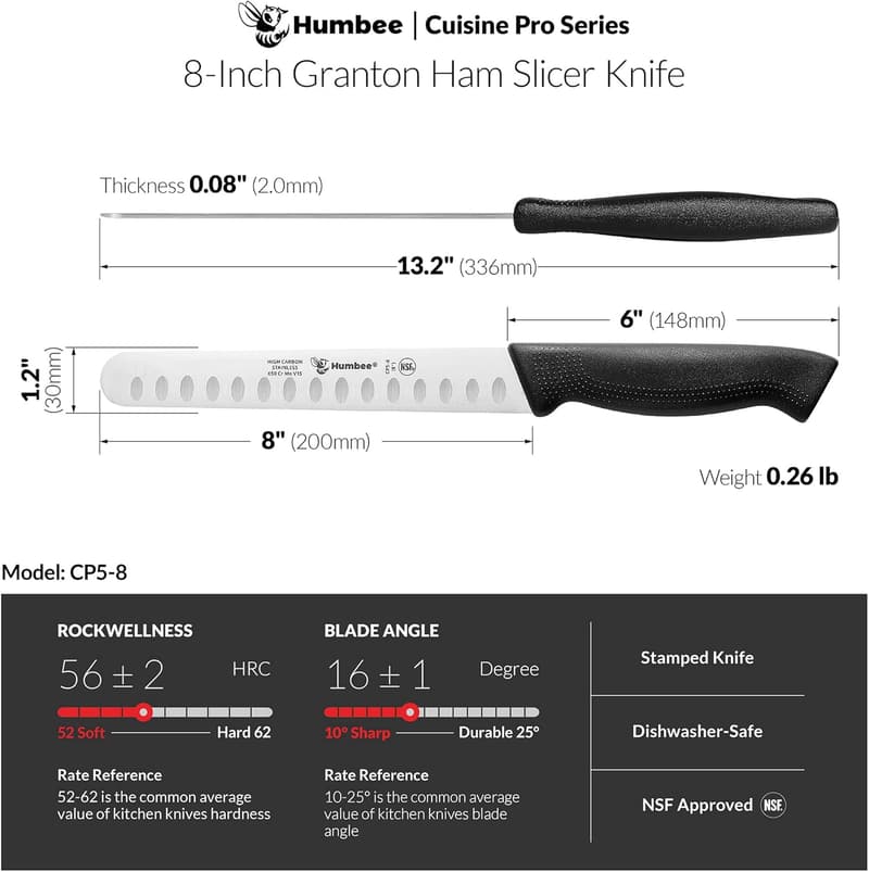 8-Inch Granton Edge Carving Knife for Meat Slicing