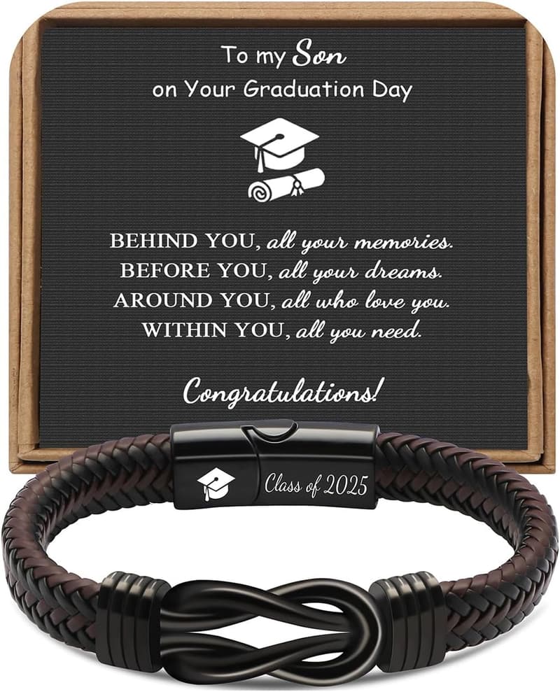 Graduation 2025 Leather & Stainless Steel Knot Bracelet for Him