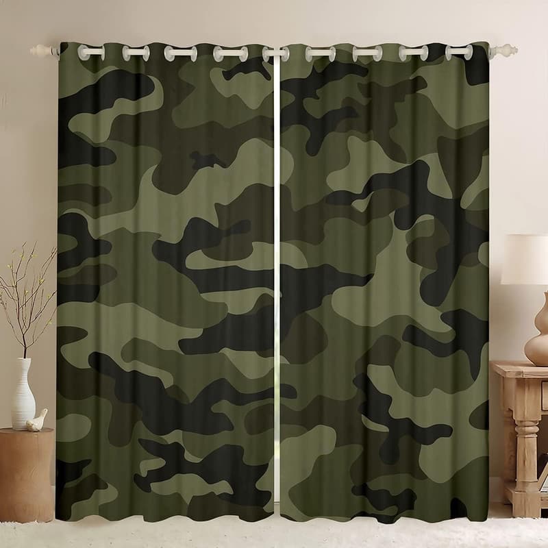 Camo Blackout Curtains for Kids' Bedrooms - 38x45 Inches (2 Panels)