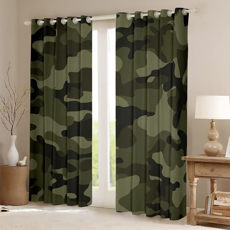 Camo Blackout Curtains for Kids' Bedrooms - 38x45 Inches (2 Panels)