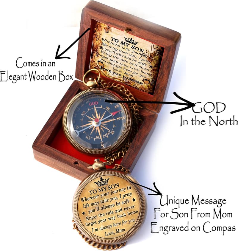 Graduation Compass Gift for Son with Wooden Box
