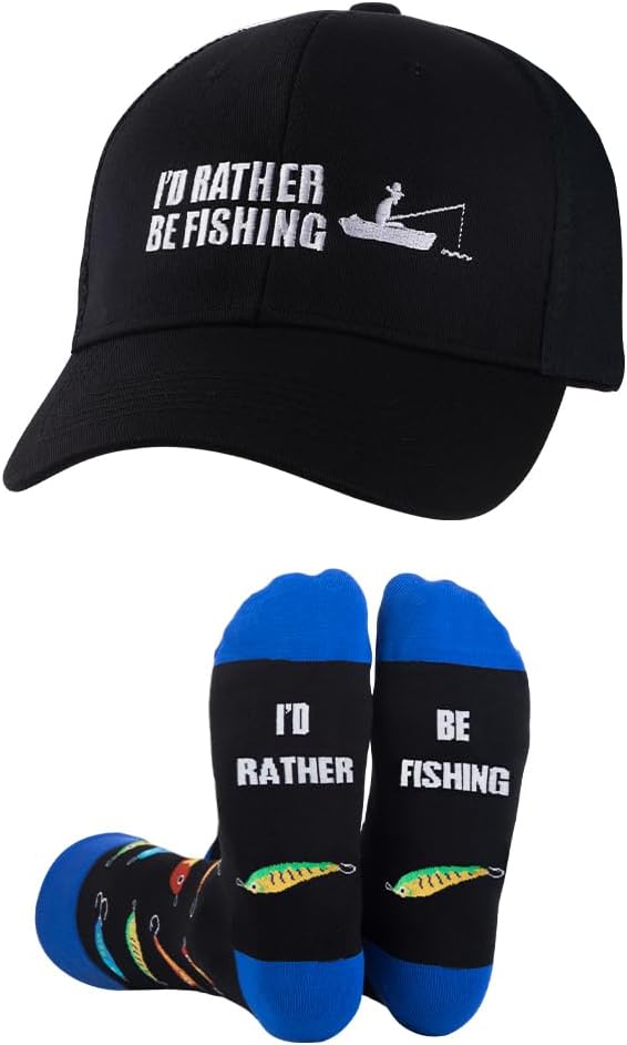 Funny Fishing Hat and Socks Gift Set for Dad