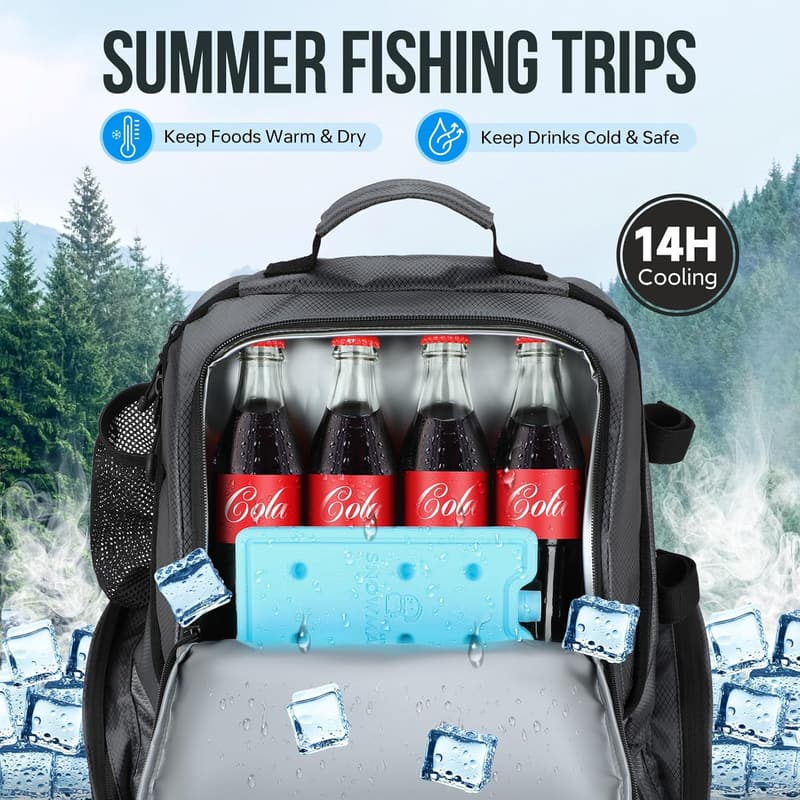 Water-Resistant Fishing Backpack with Rod Holders - 45L