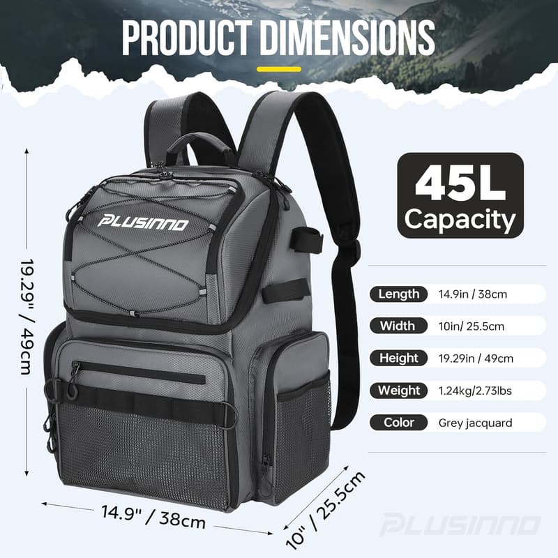 Water-Resistant Fishing Backpack with Rod Holders - 45L
