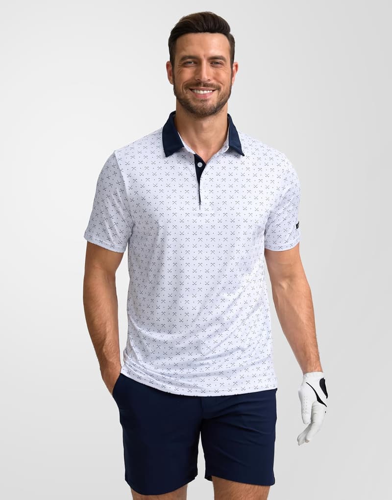 Men's Moisture-Wicking Golf Polo Shirt - Short Sleeve Casual Print