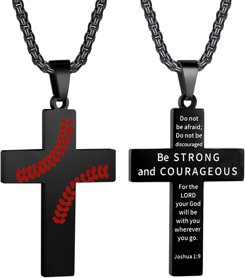 Inspirational Baseball Cross Necklace for Men - Stainless Steel