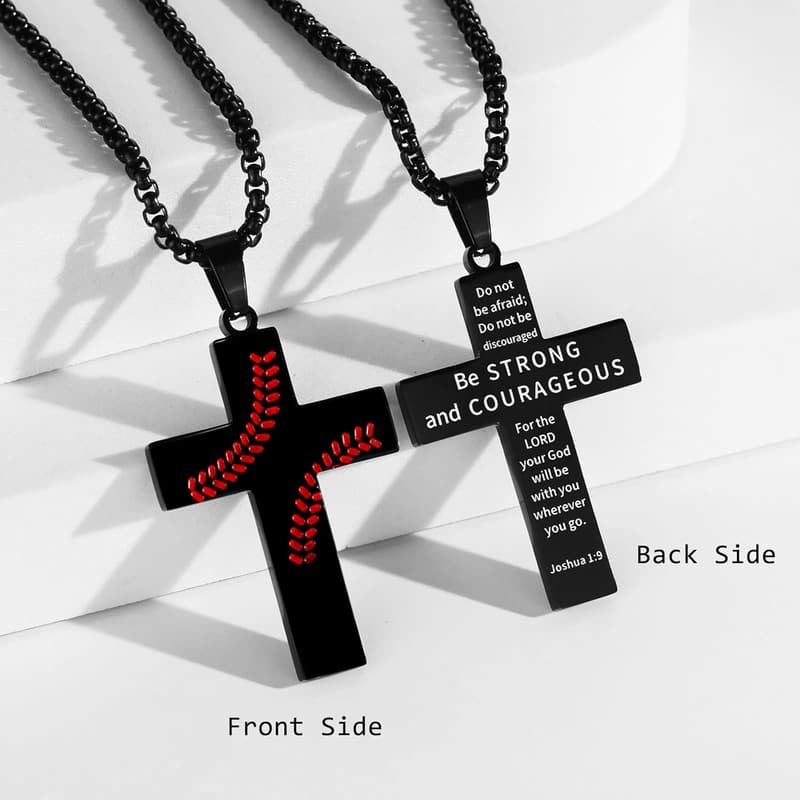 Inspirational Baseball Cross Necklace for Men - Stainless Steel
