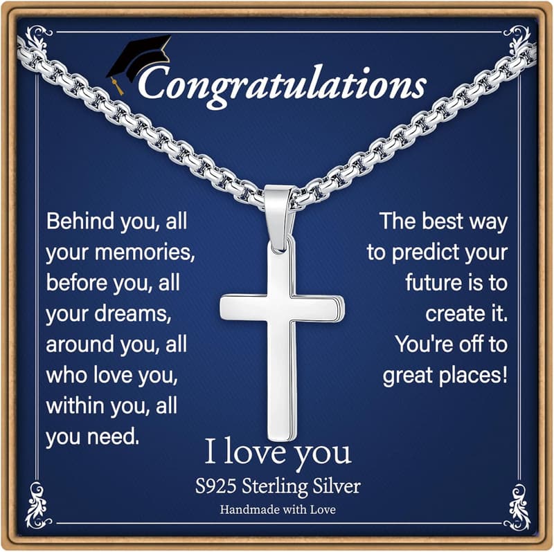 Sterling Silver Cross Necklace for Men - Religious Gift