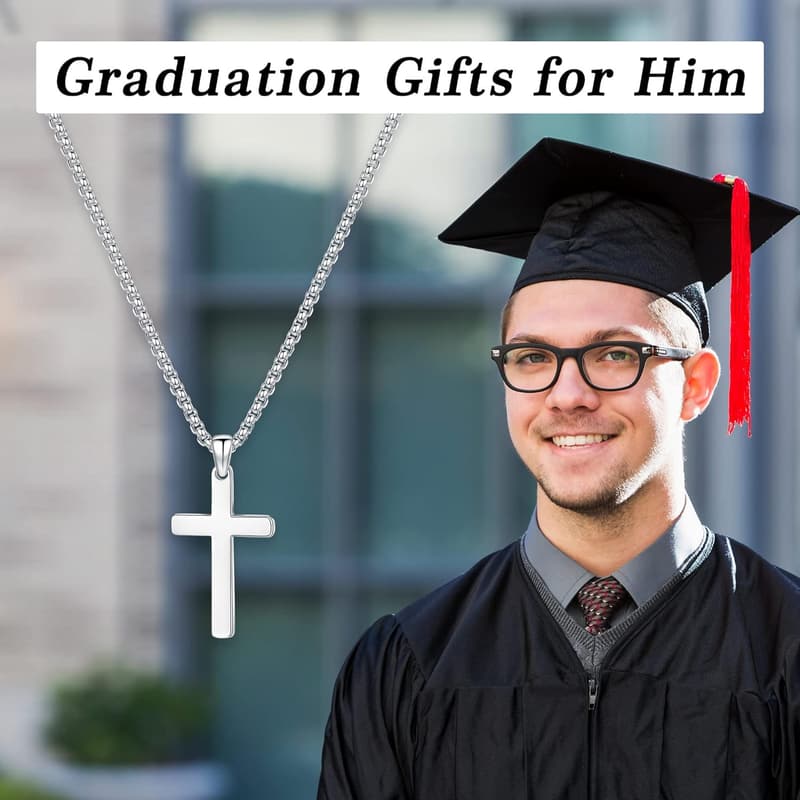 Sterling Silver Cross Necklace for Men - Religious Gift