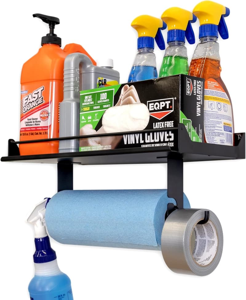 Quick Clean Wall-Mount Paper Towel Holder for Garage Storage