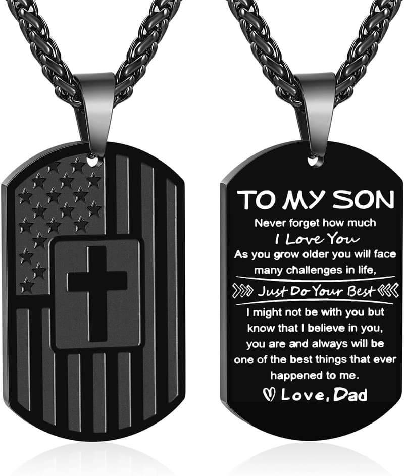 Graduation Gift: Christian American Flag Dog Tag Necklace for Men