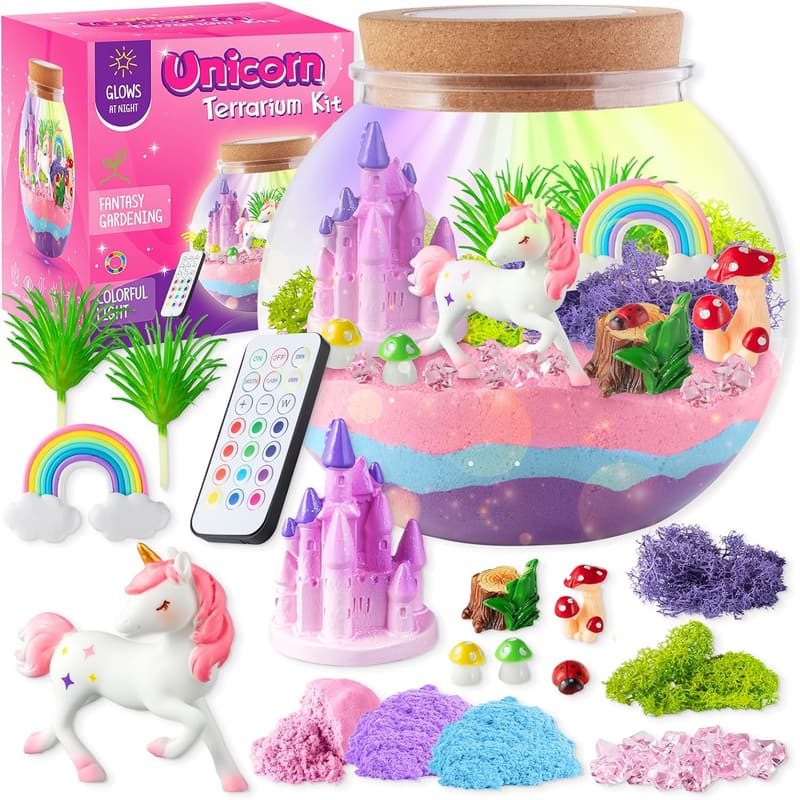 Unicorn LED Night Light Terrarium Kit for Kids' Birthdays