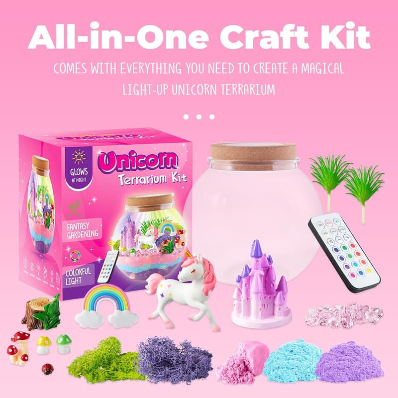 Unicorn LED Night Light Terrarium Kit for Kids' Birthdays