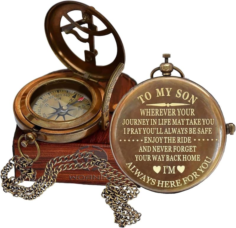 Personalized Nautical Compass in Leather Case for Son's Birthday
