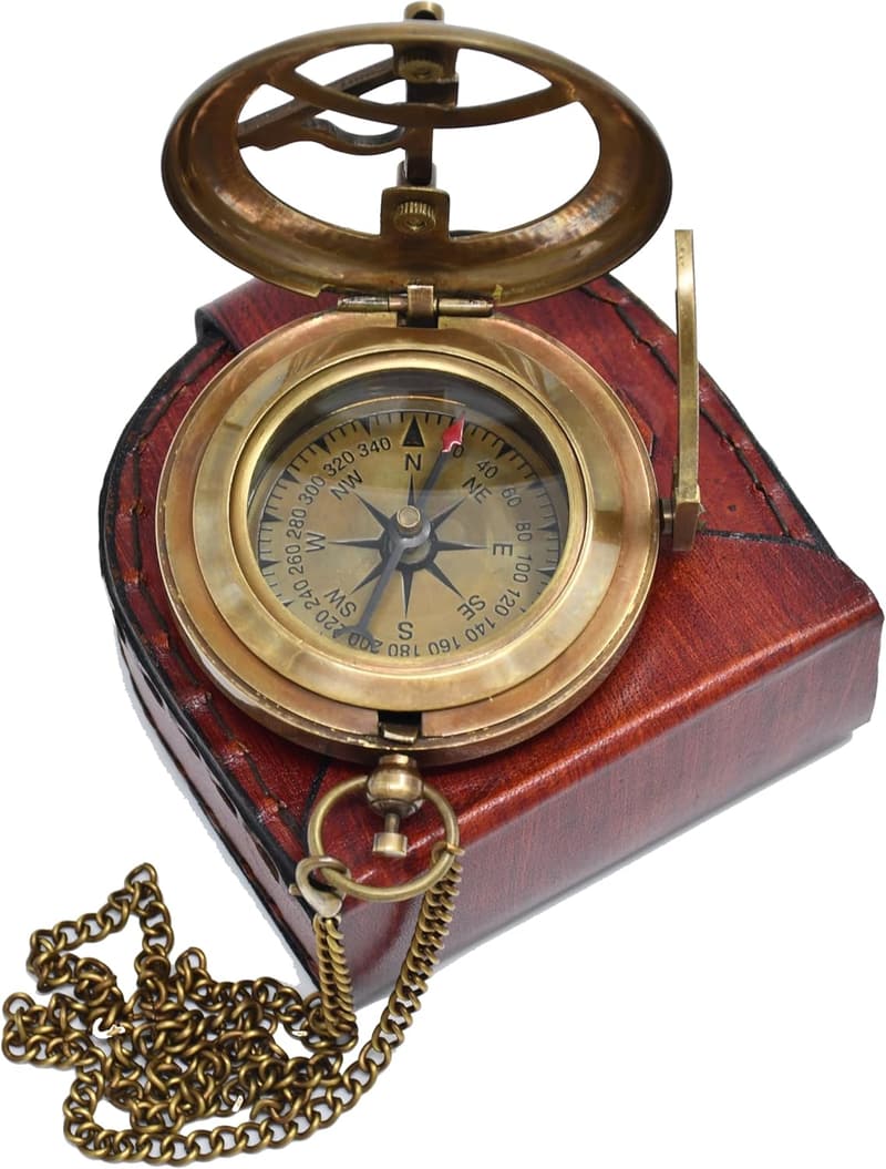 Personalized Nautical Compass in Leather Case for Son's Birthday