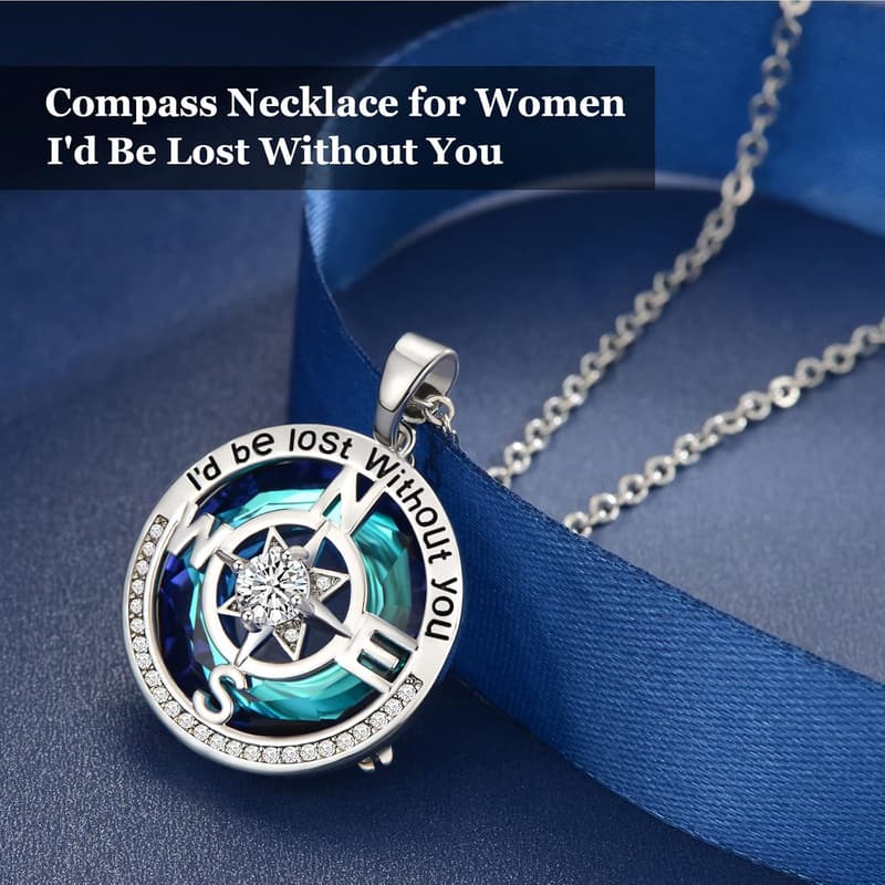 Wife's Birthday - Sapphire Compass Necklace in 18k Gold Fill