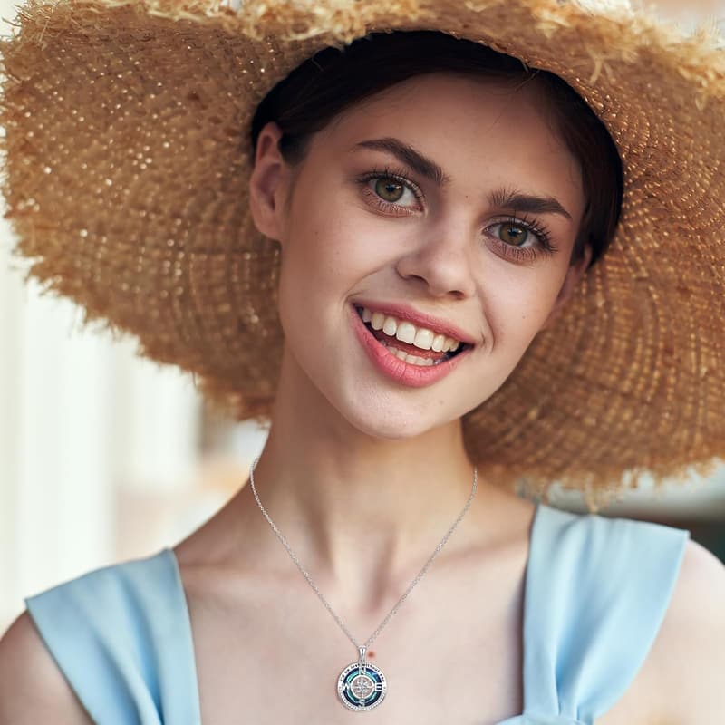 Wife's Birthday - Sapphire Compass Necklace in 18k Gold Fill