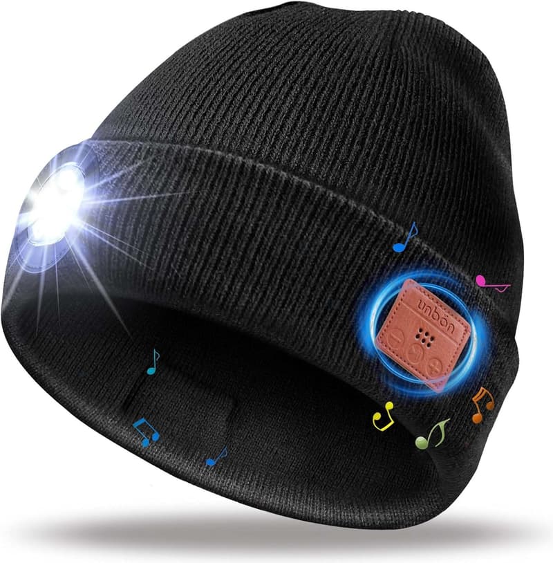 Bluetooth Beanie with Light & Headphones - Cool Tech Gift for Men