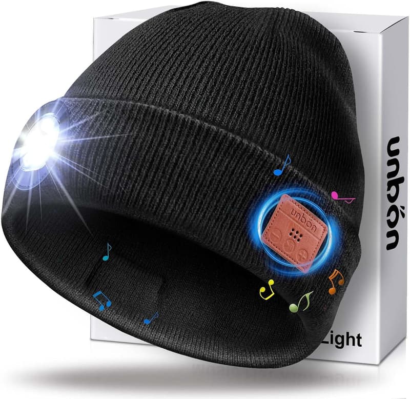 Bluetooth Beanie with Light & Headphones - Cool Tech Gift for Men