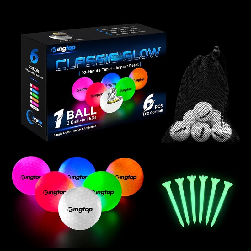 Glow in The Dark LED Golf Balls with Tees & Bag - Night Golf Gift