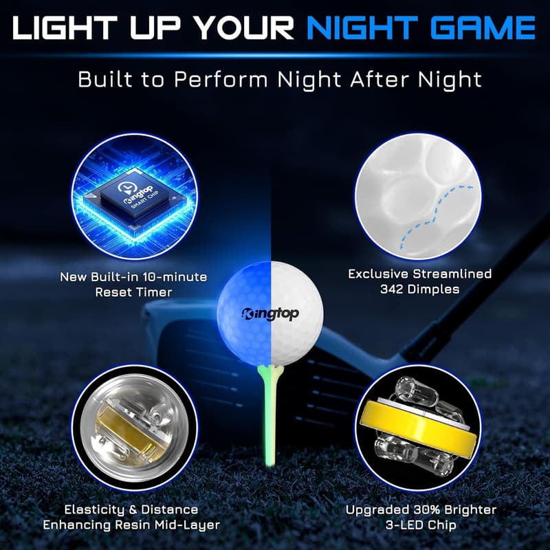 Glow in The Dark LED Golf Balls with Tees & Bag - Night Golf Gift