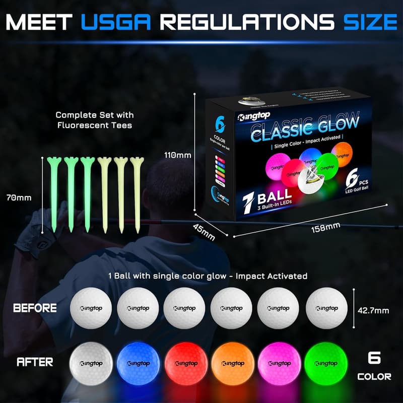 Glow in The Dark LED Golf Balls with Tees & Bag - Night Golf Gift