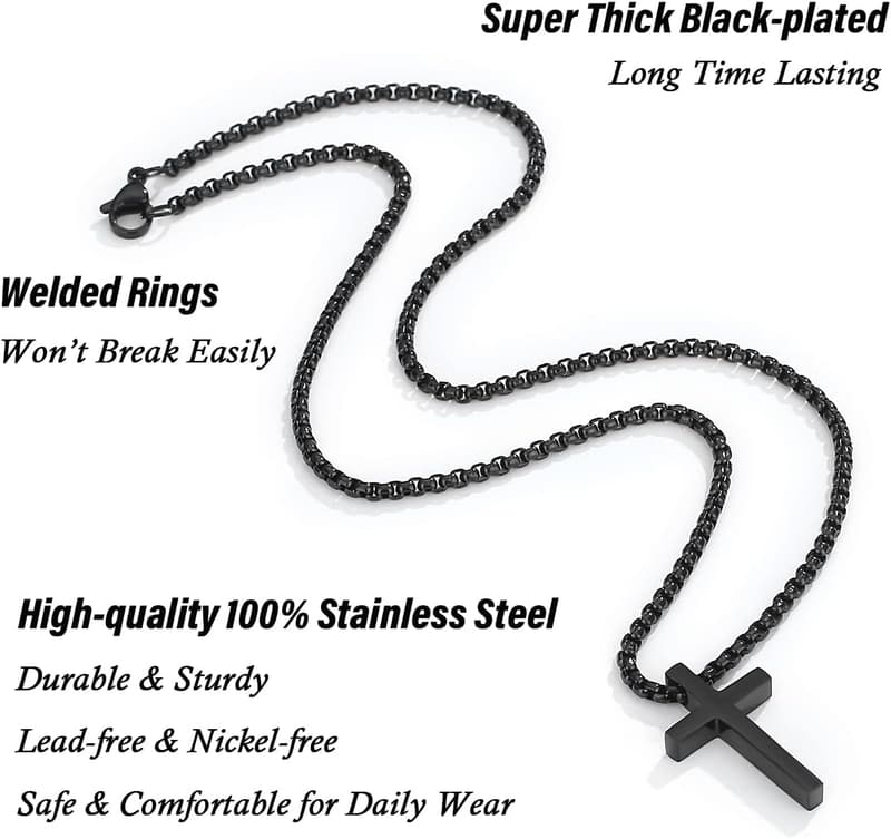 Graduation Cross Necklace Gift for Son/Dad in Black/Silver