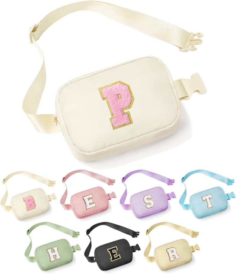 Teen Girls' Birthday Gift - White Initial Crossbody Belt Bag