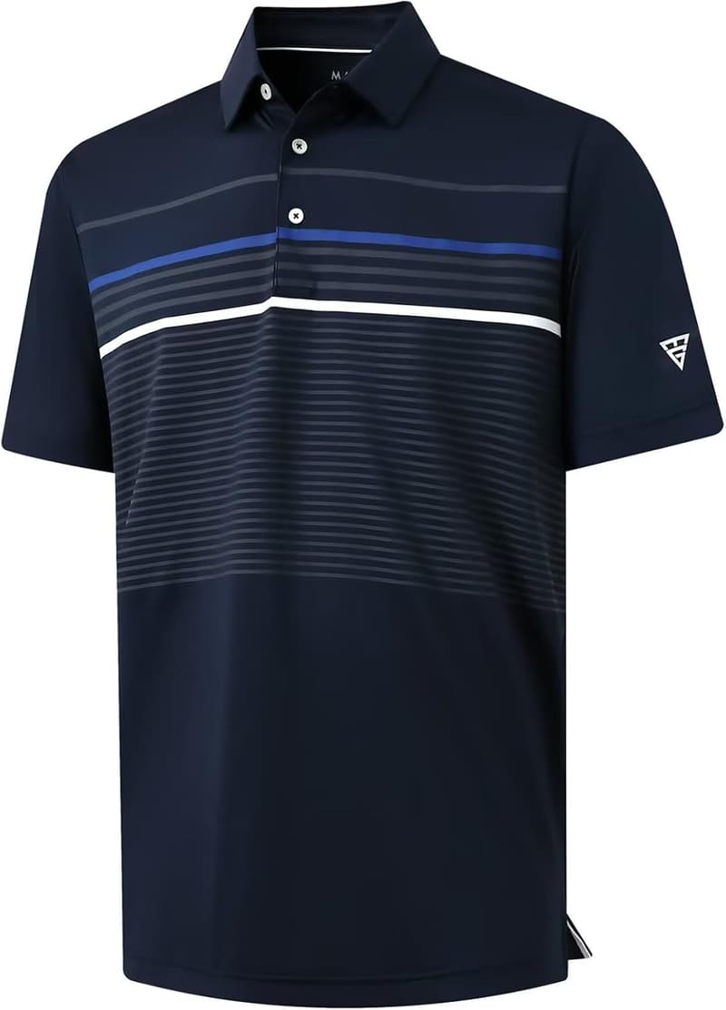 Men's Casual Striped Polo Shirt - Moisture-Wicking Performance