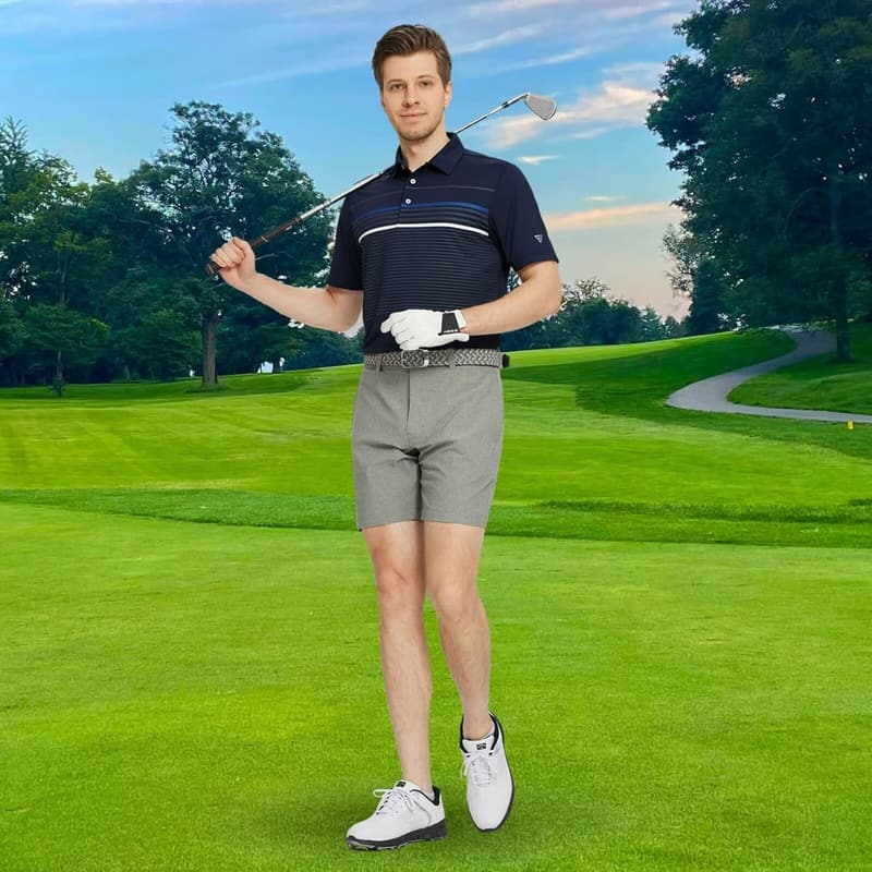 Men's Casual Striped Polo Shirt - Moisture-Wicking Performance