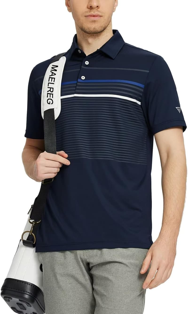 Men's Casual Striped Polo Shirt - Moisture-Wicking Performance