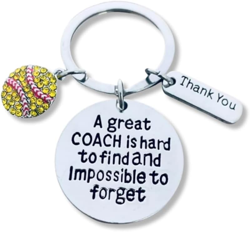 Thank You Softball Coach Keychain with Rhinestone Ball Charm
