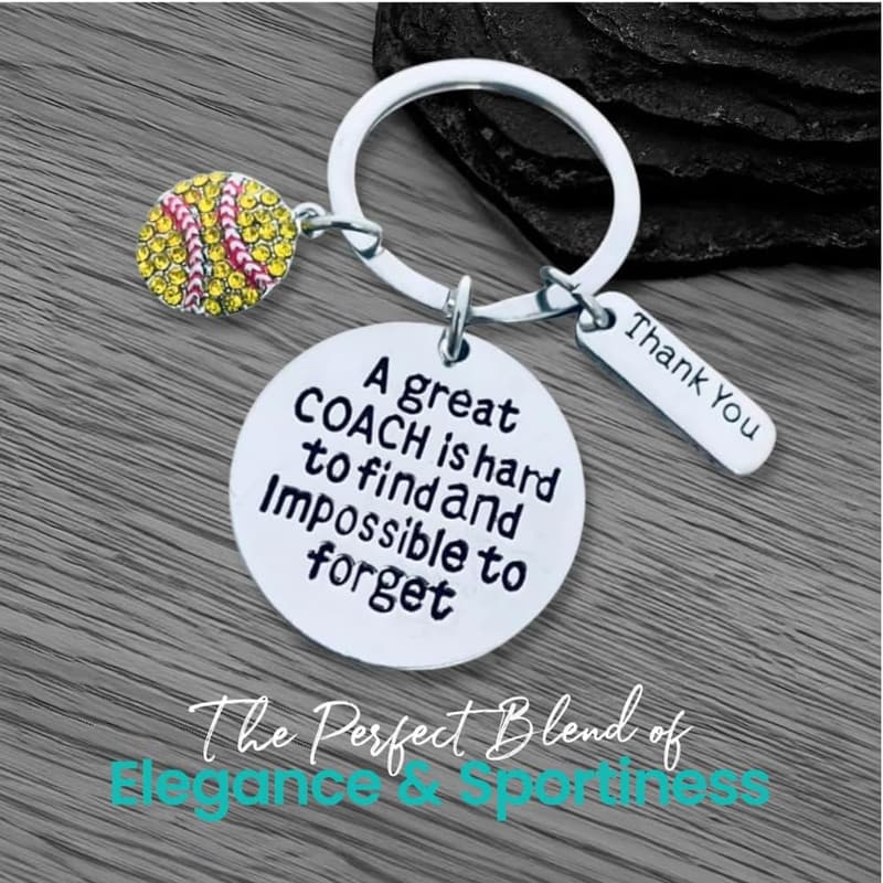 Thank You Softball Coach Keychain with Rhinestone Ball Charm