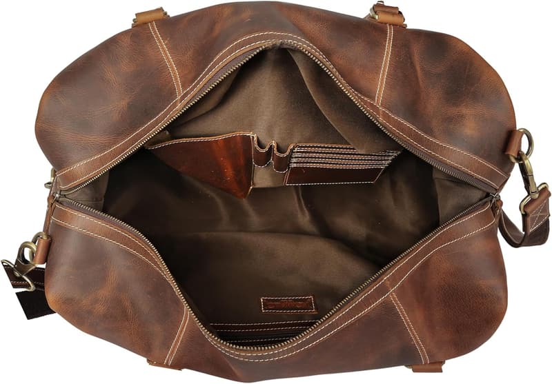 Full Grain Leather Duffel Bag for Men & Women - Dark Tan