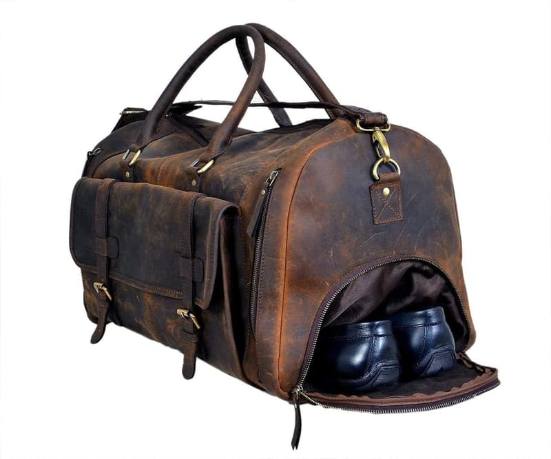 Genuine Leather Duffle Bag for Men & Women – 24 Inch Travel Weekender