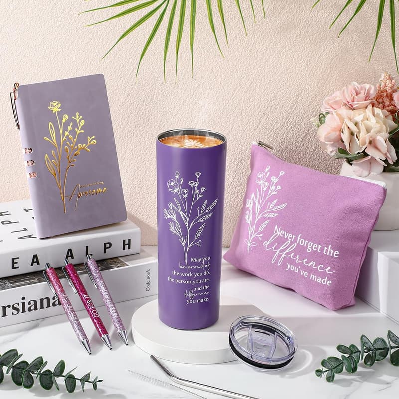 Employee Appreciation Gifts: Boho Flower Tumbler & Journal Set